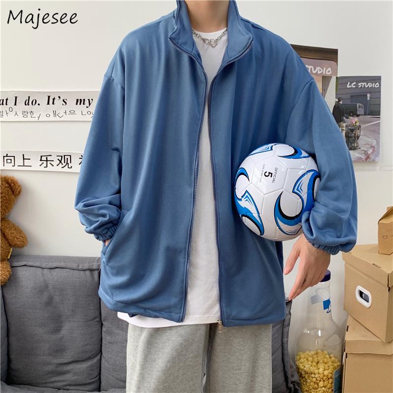 

Men's Jackets Solid Simple Men Loose Zipper-up Students Preppy Chic All-match Outerwear Korean Style Design Hombre Coats Teens Ins, Black;brown