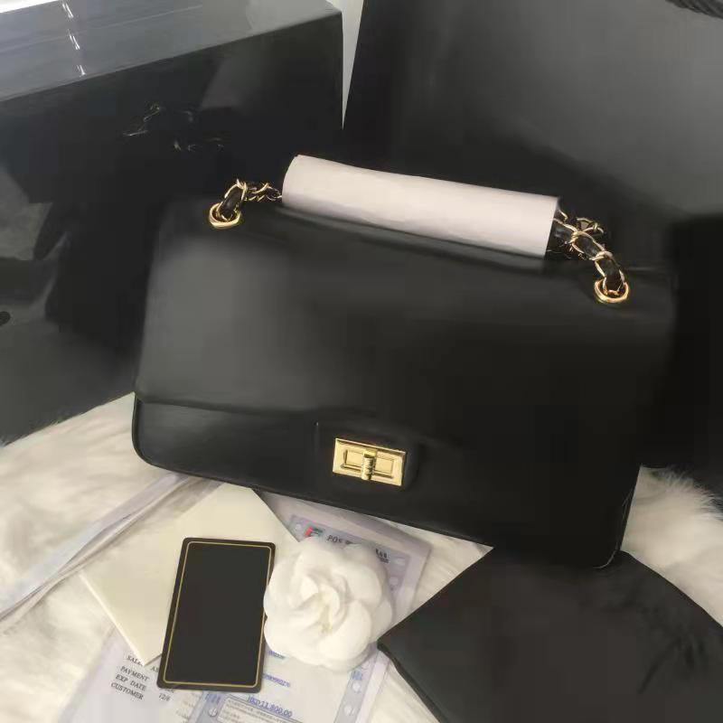 

Designers Bags 2021 leather gold chain crossbody clutch 25cm black wallet skin lamb shoulder purse, Black silver chain