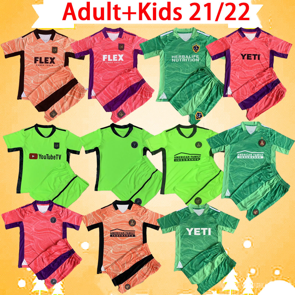 

Adult set + kids kit 2021 2022 MLS green socer jerseys LA Galaxy INTER MIAMI LAFC Los Angeles boys suit child Atlanta United goalkeeper football shirt mens 21 22 fc, 2021 goalkeeper