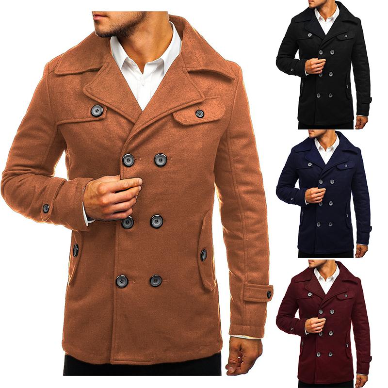 

Men's Trench Coats Winter Coat Men England Style Long Section Jacket High Grade Woolen Slim Lapel Male Windbreaker Pure Color Overcoat, Wine red trench