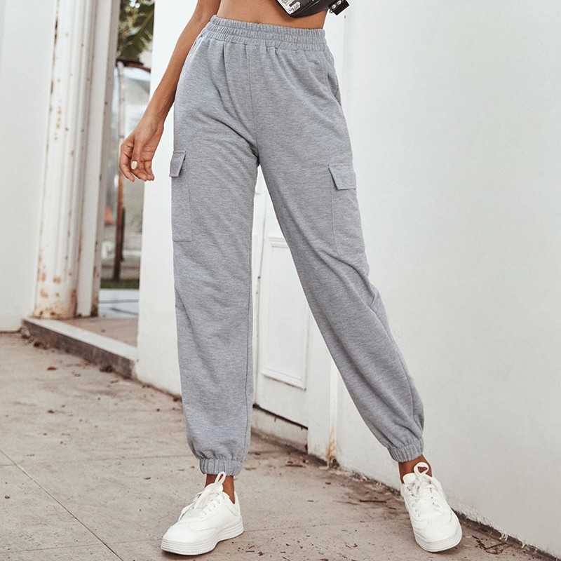

Autumn Harajuku High Waist Sweatpants Women Fashion Solid Color With Pockets Female Streetwear Jogging Trousers Pants Femme 210608, Gray