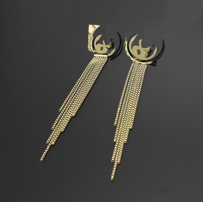 

2021 trendy stainless Steel silver rose gold plated extra long tassel Letter chain dangle earrings wedding jewelry girls women love gift