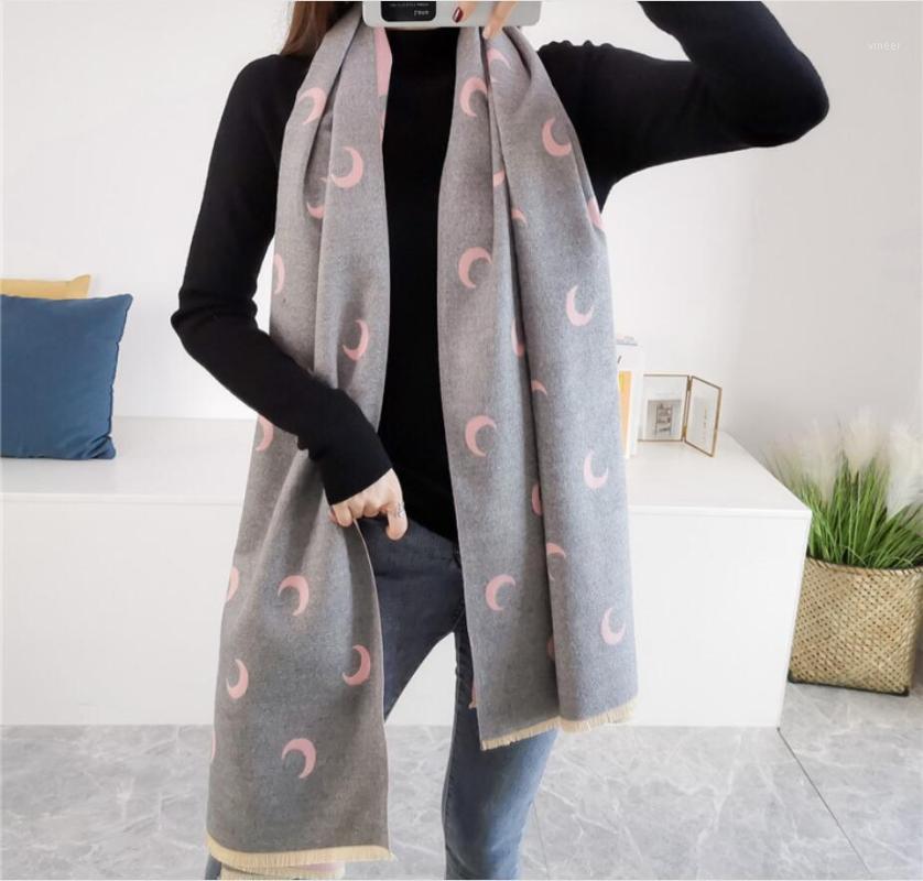 

Scarves Luxury Crescent Moon Winter Scarf Women Cashmere Warm Foulard Lady Thick Soft Bufanda Shawl Wrap Office, Blue;gray