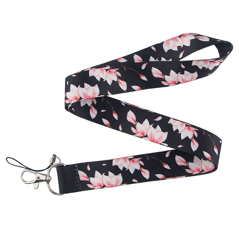 

Flowers Key Straps ID Black Lanyards Neck Strap Keys Chain Holder Wristlet Lanyard for Women Men Gifts Wholesale 97208