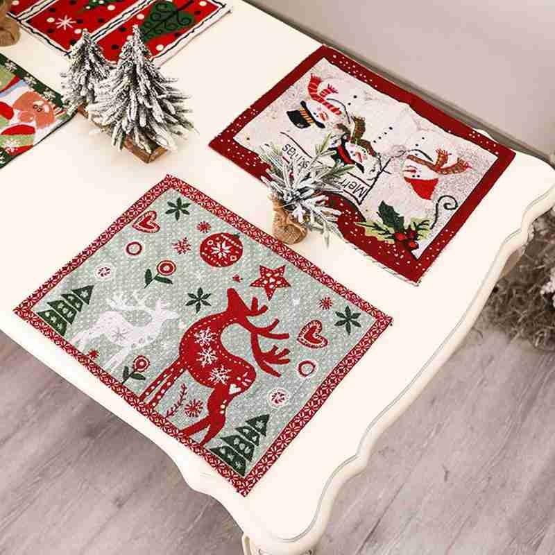 

7x33cm Christmas Placemat Cotton Table Mats Tray Napkins Ornament Navidad New Year Merry Xmas Decor Gift Christmas Placemat