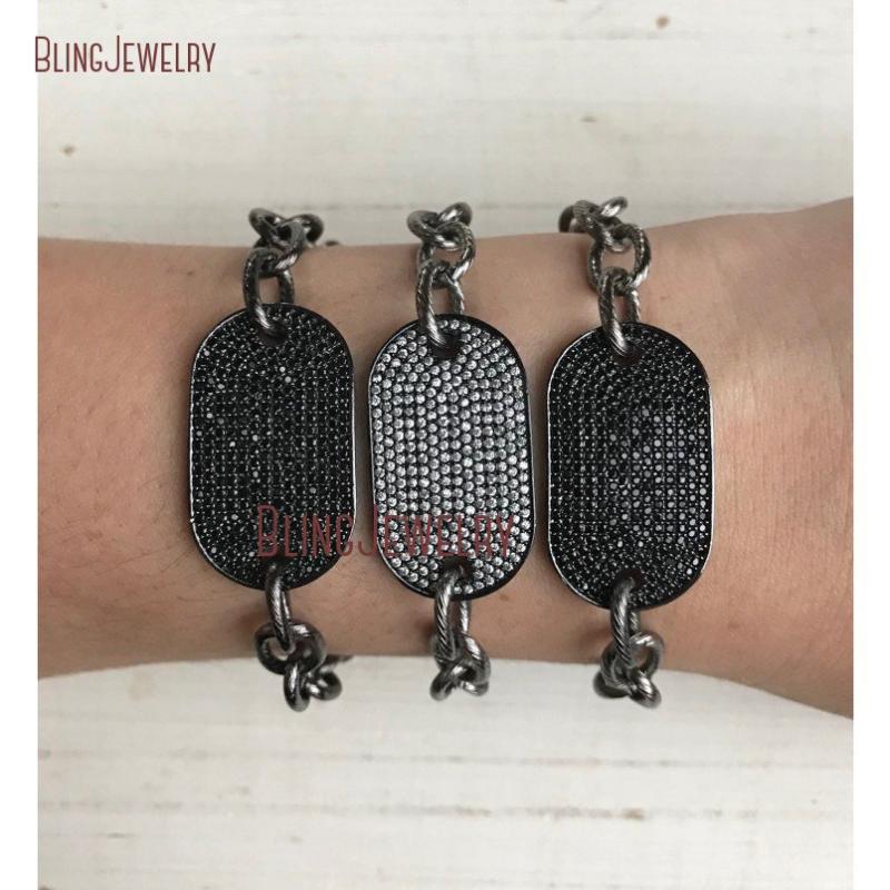 

Charm Bracelets Pave Black And White Crystal Dog Tag Bracelet With Gunmetal Chain Braceelt BM19946