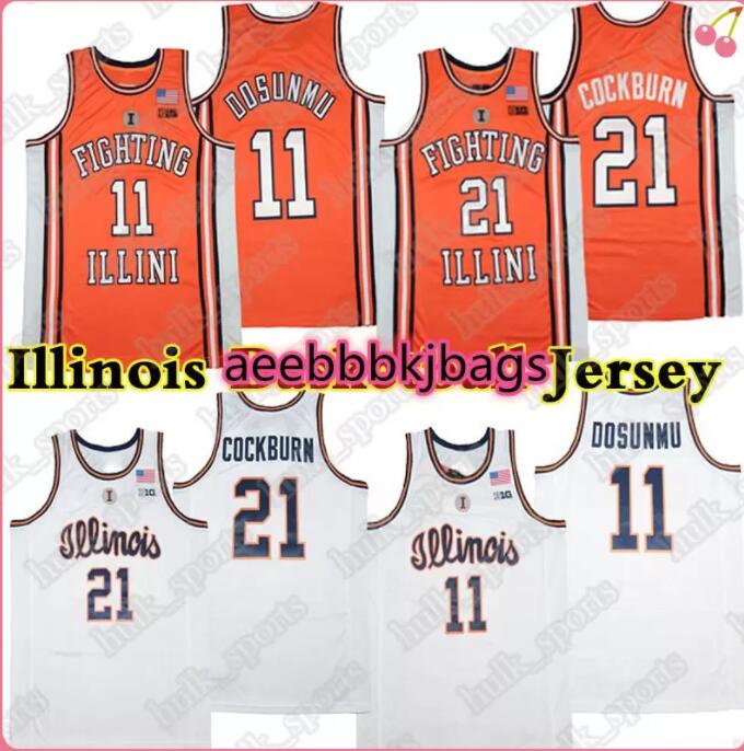 

2021 Illinois Basketball Jerseys Fighting Illini NCAA College Ayo Dosunmu Kofi Cockburn Trent Frazier Da'Monte Williams Miller Curbelo Feliz, #11 dosummu