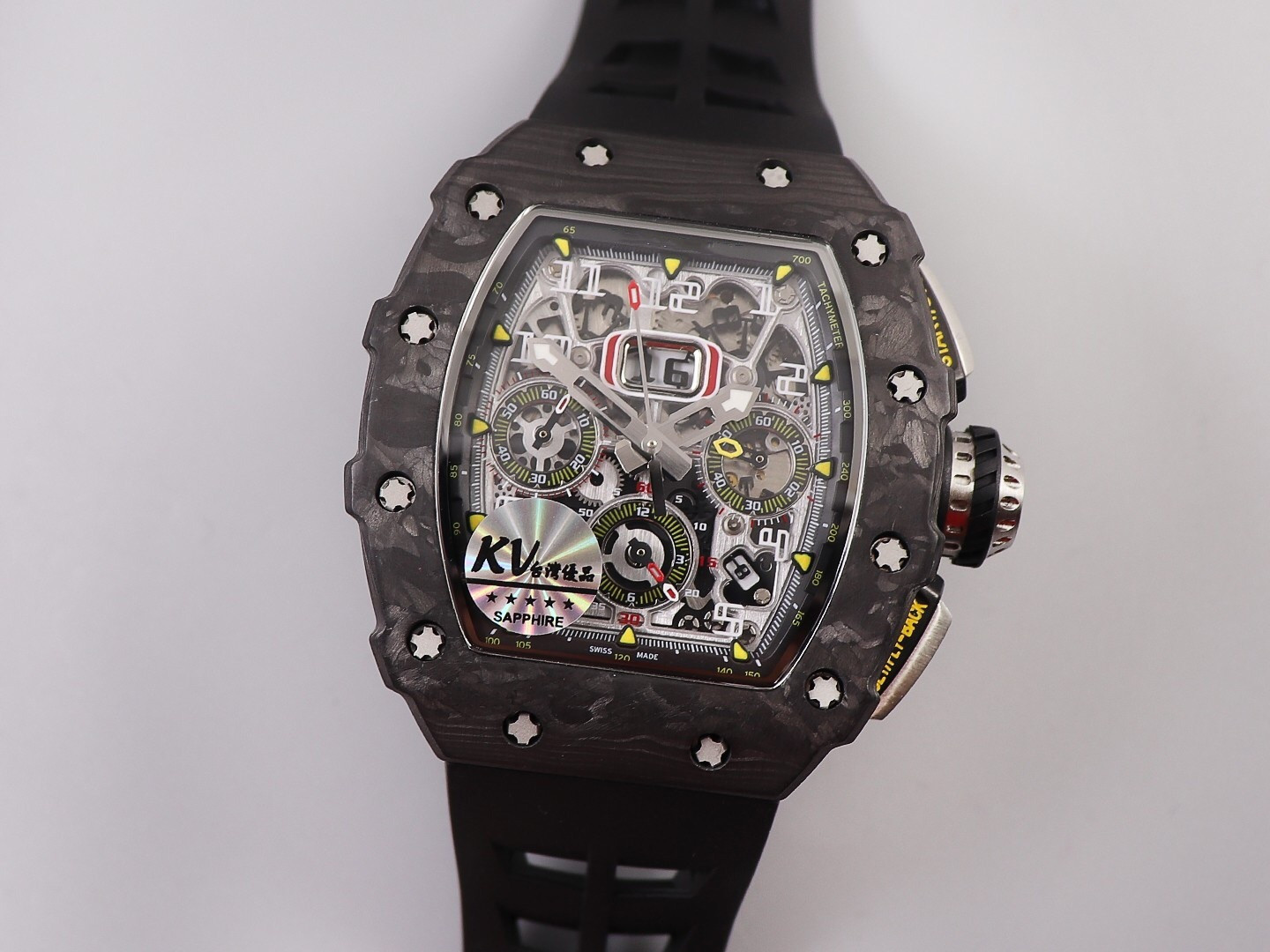 

KV 's men's watch size 50X40mm RM11-03 top carbon fiber case with multi-functional ETA7750 automatic mechanical movement rub, Slivery;brown