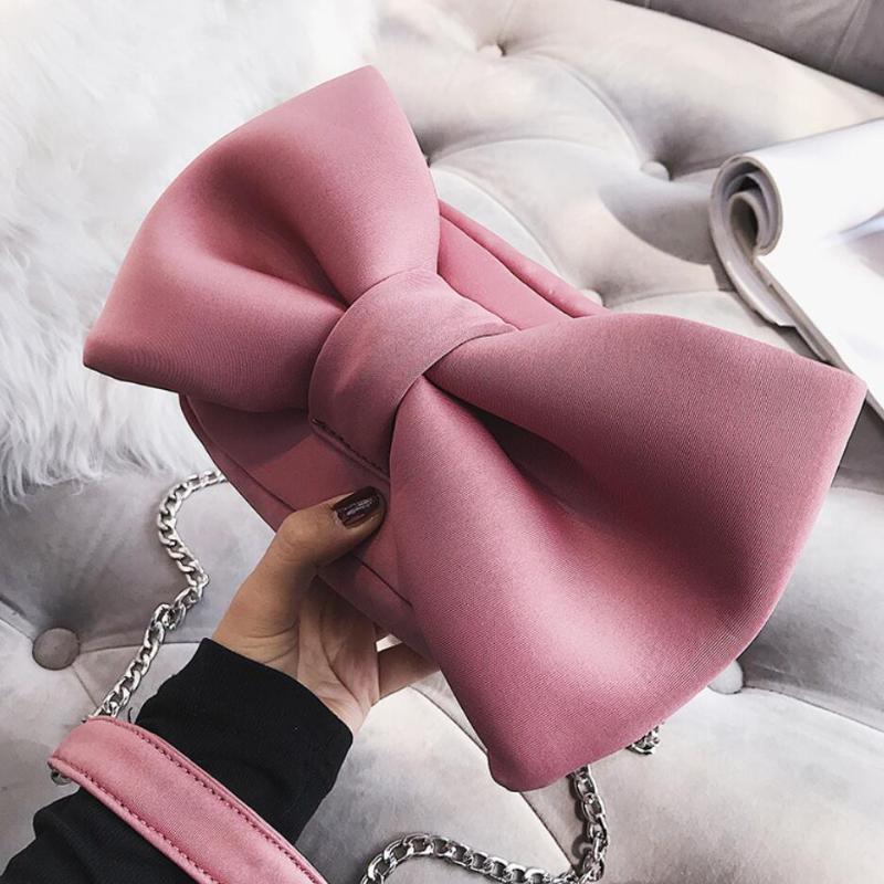 

Korean Sweet Girl Clutch 2021 Fashion New Women's Designer Handbag Quality Velvet Hand bag Big Bow Chain Shoulder Crossbody bags, Black