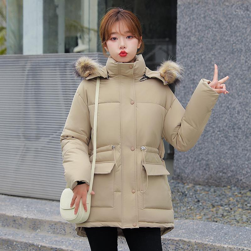 

Women's Down & Parkas 2021 Plus Size Winter Jacket Women Natural Fur Collar Hood Thicken Warm Female Padded Coat Loose Oversized Outerwear, Green artificial fur