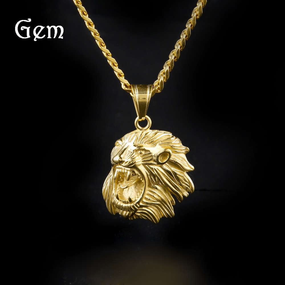 

Hip hop jewelry punk animal stainless steel necklace side Lion Head Pendant