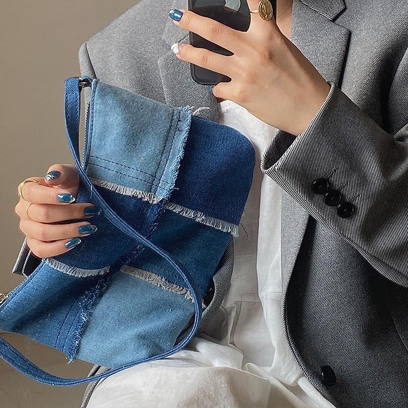 

Splice design Denim Axillary bags Women 2021 new Shoulder bags Casual female Handbags Female Brand Lady Hand Bag blue wallet
