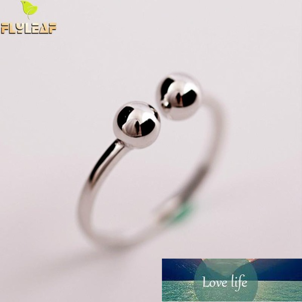 

Flyleaf Double Beads Open Rings For Women High Quality Fashion Lady 925 Sterling Silver Jewelry