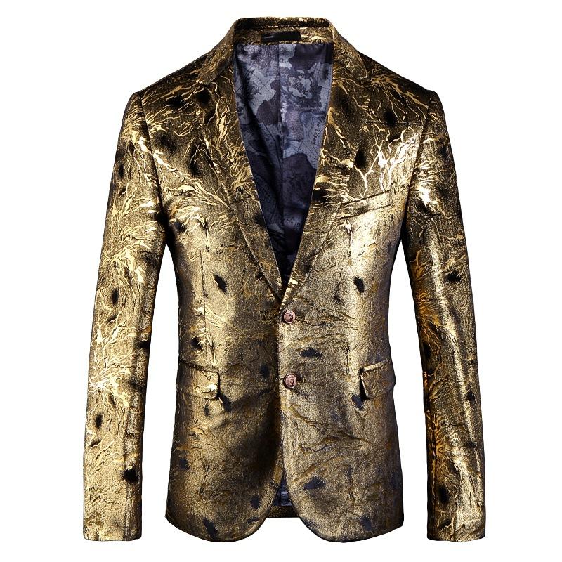 

Men's Suits & Blazers Single Button Gold Printed Aluminum Foil Flower Printing Clothing Stage Wedding Set Decoration Business Casual Suit Ja
