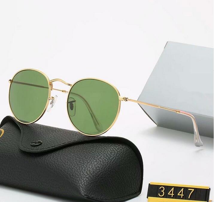 

2021 Classic Round Sunglasses Brand Design UV400 Eyewear Metal Gold Frame Sun Glasses Men Women Mirror 3447 Sunglasses Polaroid glass Lens