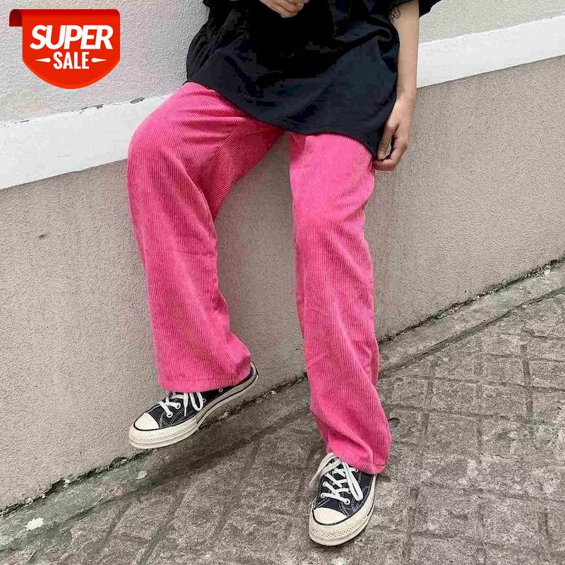 

Rose red corduroy pants women's autumn and winter Korean style mopping pants wide-leg casual student wild 2020 new t #mv5K, Black;white