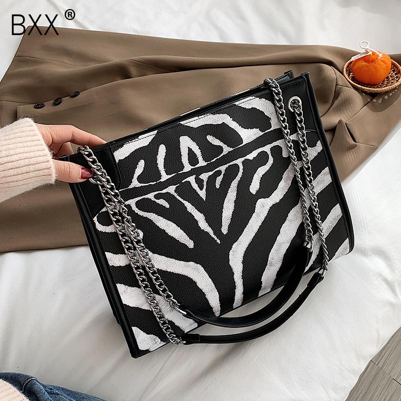 

[BXX] Zebra Pattern Chain PU Leather Crossbody Bags For Women 2021 Autumn Trend Shoulder Bag Ladies Travel Handbag HO808, Black