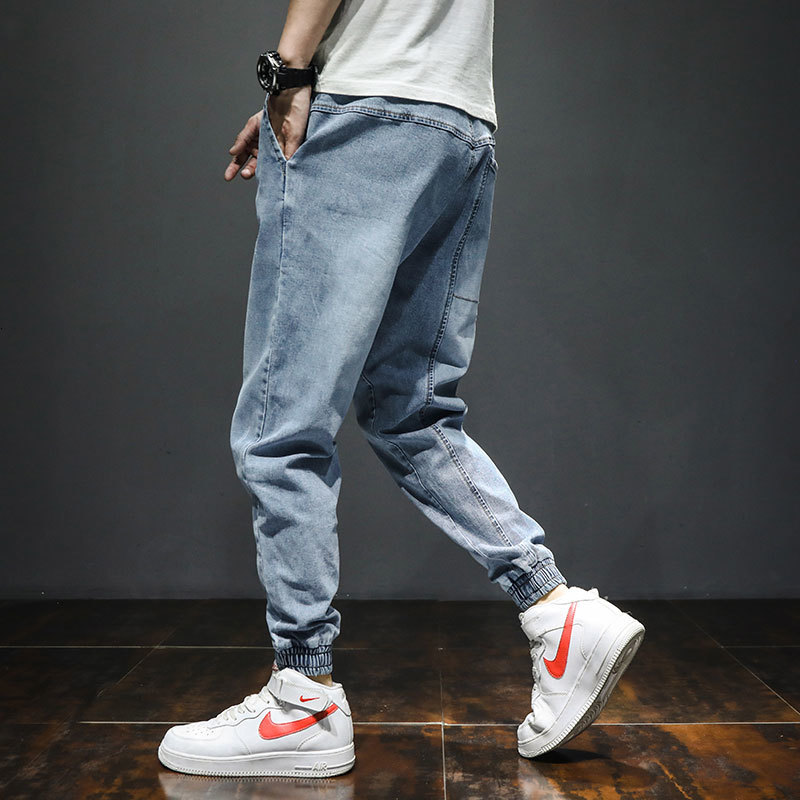 

streetwear large fashion size -7xl printed designer denim cargo slack bottom joggers pants hip hop jean gwwd, Blue