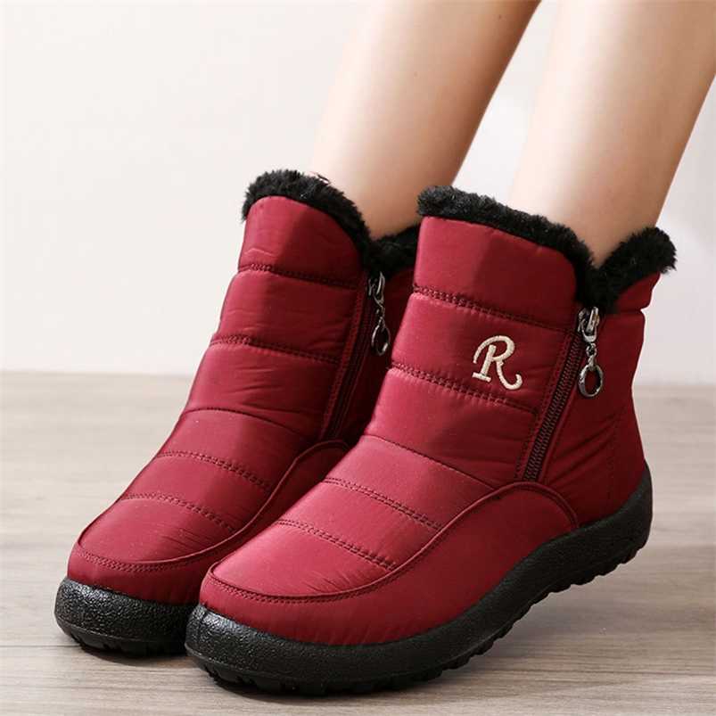 

Rimocy Winter Waterproof Snow Boots Women Warm Cotton Padded Shoes for Woman Double Zipper Thicken Plush Ankle Botas Mujer 211018, Red
