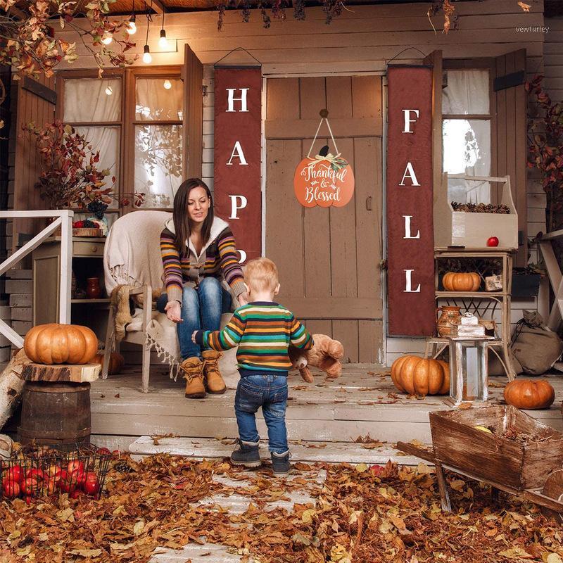 

Party Decoration Thanksgiving Wooden Thankful & Blessed Pumpkin Fall Sign Hanging Halloween Autumn Harvest Festival Home Wall Door Decor