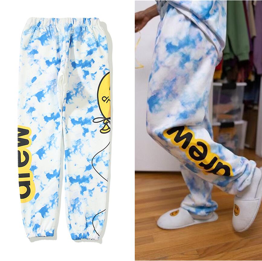 

Designer mens Tie dye pants Drew house Justin Bieber Same paragraph men and women Balloon smiley face fleece feet guard pant high street hip-hop sports casual trouser, I need look other product