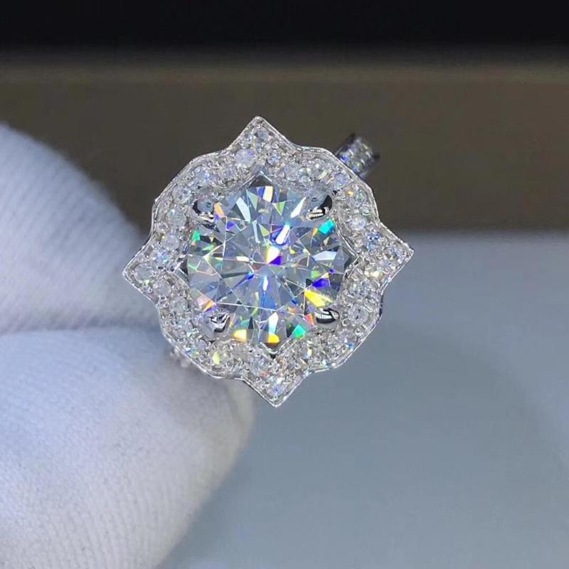 

Cluster Rings Poetry Of Jew Store Round White Gold Moissanite Ring 2ct 8.00mm D VVS Luxury Weding For Women, Golden;silver