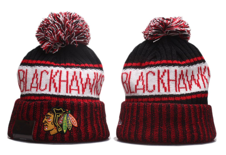 

2021 Men's All Team Hockey Beanies Team Blackhawks Striped Style Mix Color Cuffed Knit Hat Sport Skull Knitting Winter Hats for Men Women