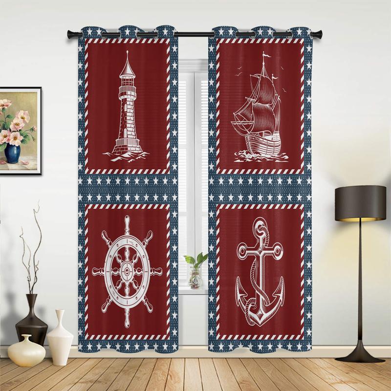 

Flag Pentagram Lighthouse Anchor Window Curtains kids bedroom decor Curtain Home Decor Kitchen Curtain Panels