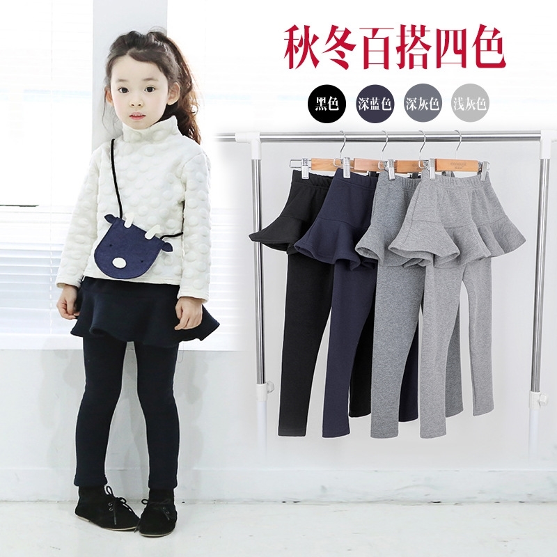 

A121 autumn and winter new wear children's pants Korean pleated girls' Plush thickened Leggings skirt