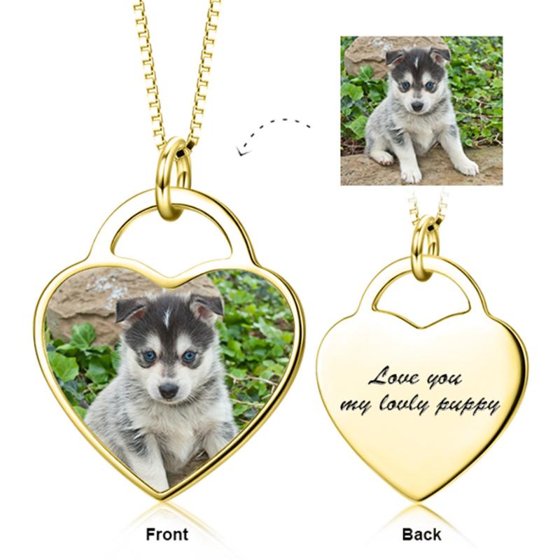 

Pendant Necklaces 925 Sterling Silver With Chain Personalized Pet 3 Color Po&Text Necklace Adjustable Custom Heart