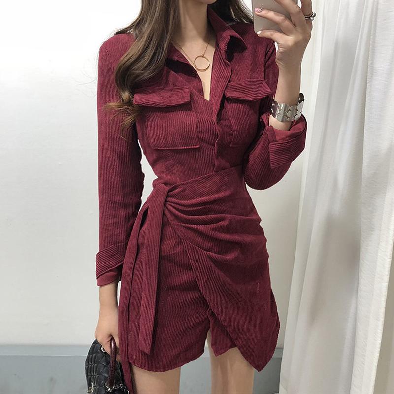 

Casual Dresses YAMDI Vintage Woman Elegant Autumn Winter A-line Loose Corduroy Dress Women Party Korean Style Long Sleeve 2021 Robe, Black