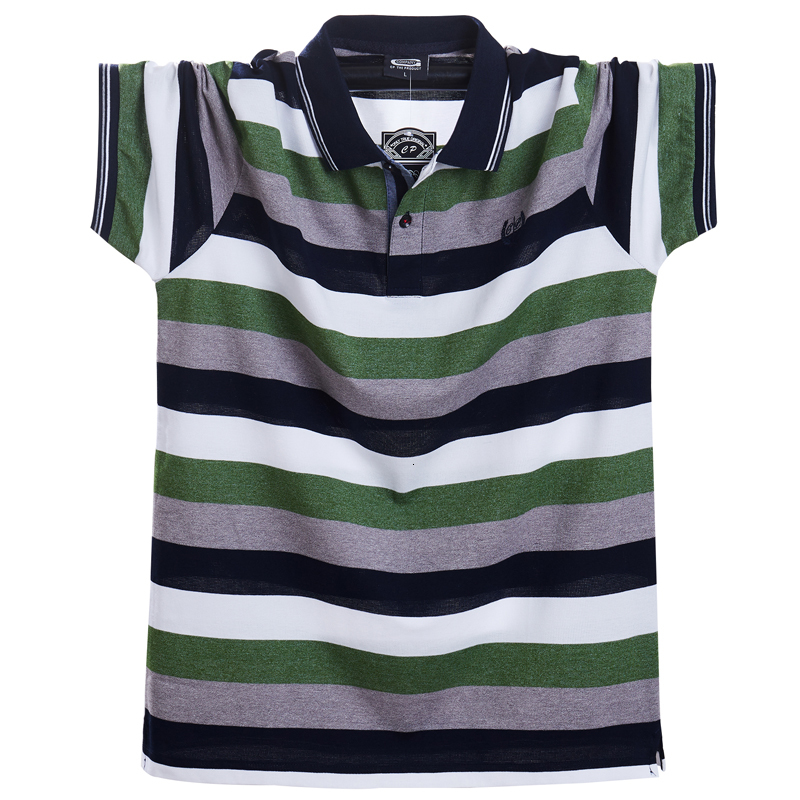 

2021 New Men's Will See Breathable Casual Plus Size 5xl Striped Sleeve Short Cotton Shirt Polo of Business Clothes Tops t Z4bk, Green gray.