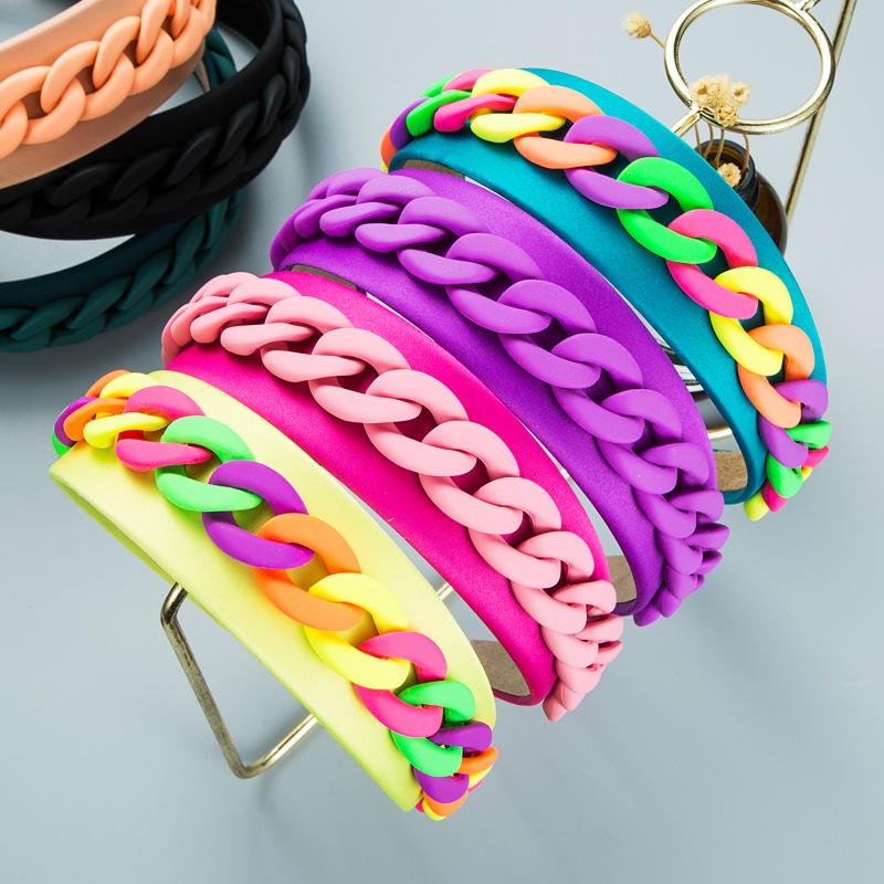 

Hair Accessories High-end Colorful Chain Macaron Headband Fashion Women's Pastoral Style Broad-brimmed Hairbands Cute Hoop