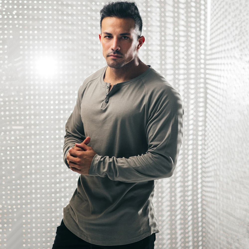 

2021 New Casual Long Sleeve Cotton T-shirt Men Gym Fitness Bodybuilding Workout t Shirt Male Solid Tees Tops Sport Training Clothing Fhk6, White