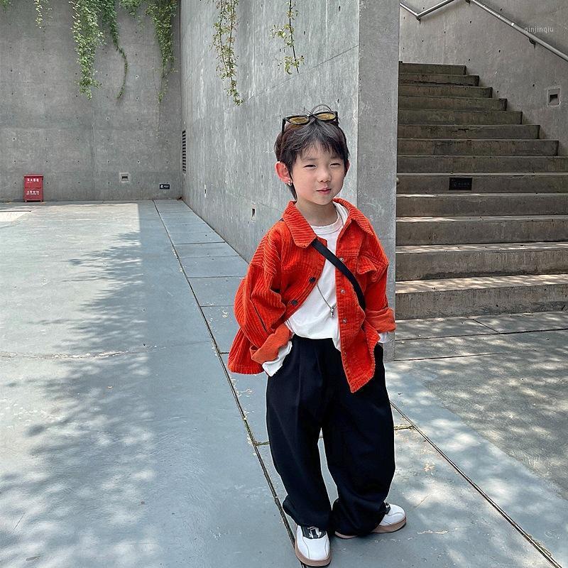 

Jackets 2021 Children's Washed Japanese Style Corduroy Coat Boys' Loose Top Fashionable, Blue;gray