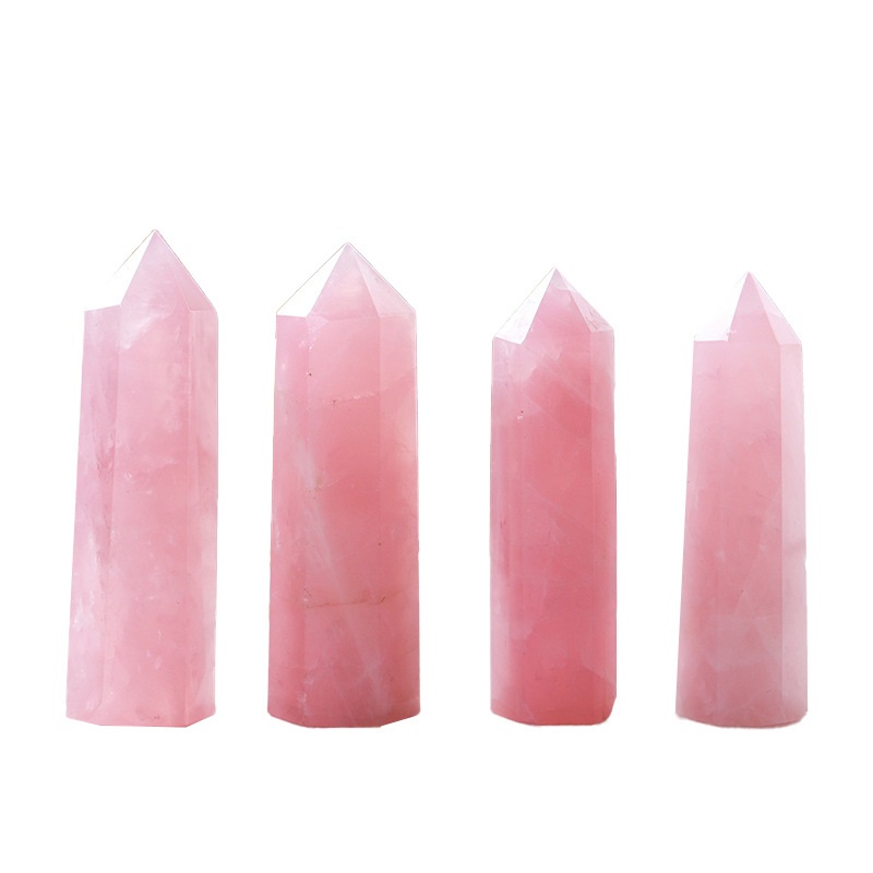 

Pink Crystal Pillar Arts Mineral Chakra Healing wands Reiki Energy stone six-sided Natural Quartz Point magic wand rough polished