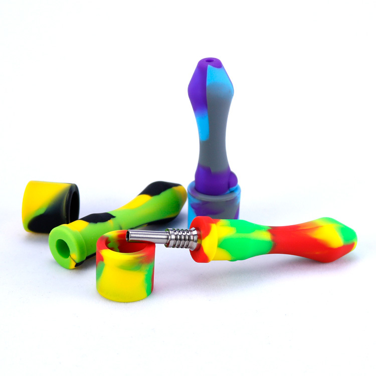 

Smoking Silicone Nectar Collector Pipe Equipped with 10mm Titanium Tip Concentrate Dab Straw Oil Rigs Silicon hand pipes