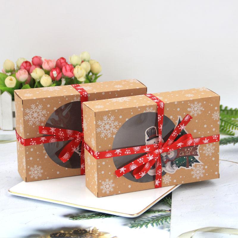 

12/24Pcs Pack Christmas European New Style Kraft Paper Box Christmas Window Biscuit Packaging Kraft Paper Big Gift Box