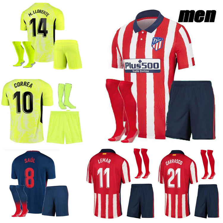 

20 21 Atletico SUÃREZ Madrid home away 3RD Soccer Jerseys kits 2021 2022 Camisetas de fÃºtbol JOAO Children's + adult sock suit football shir, Black;yellow
