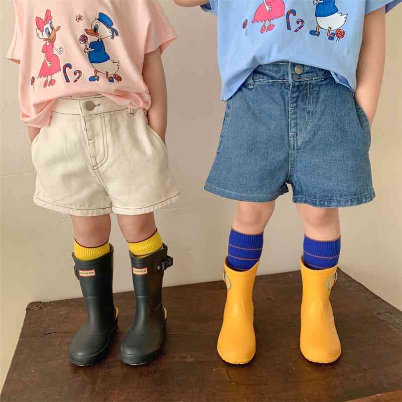 

Summer unisex solid color loose casual denim shorts Boys and girls cotton all-match 210708, White