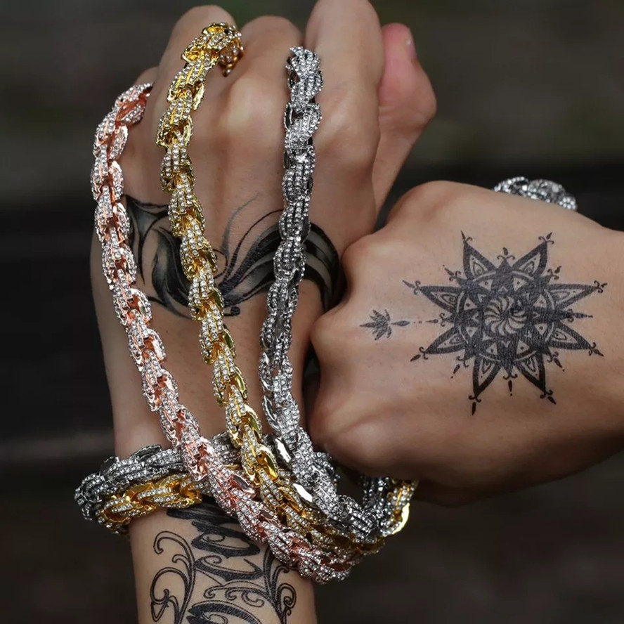 

Mens Hiphop Iced Out jewelry Rose Gold Silver Twist Chain Hip Hop Necklace Diamond Bling Chains Necklaces