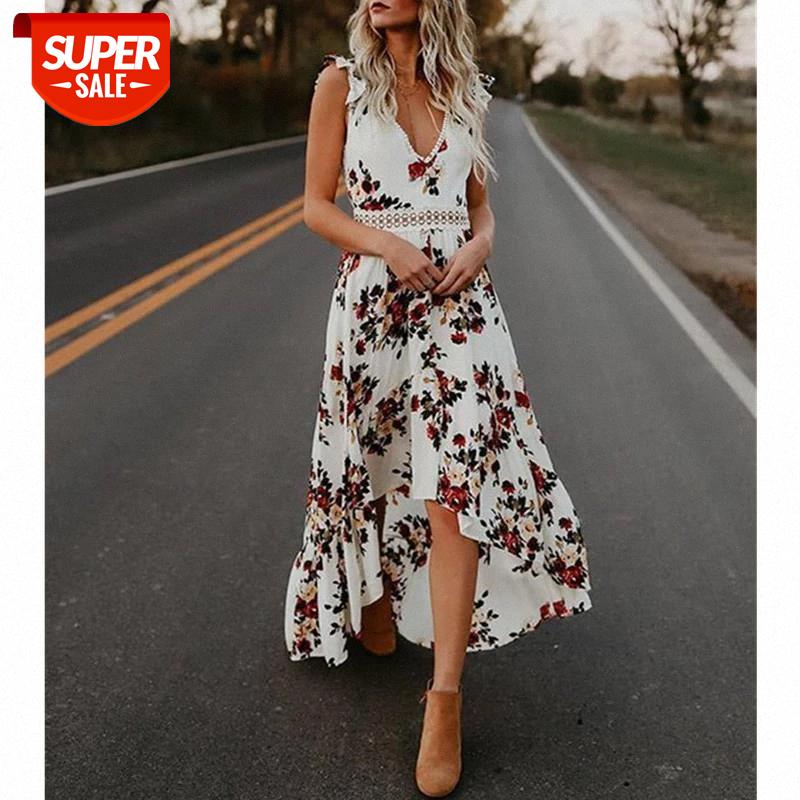 

Sexy deep V neck backless summer dress Women floral print bohemian maxi dress Hollow out irregular long vestidos #xz8T, Black;gray