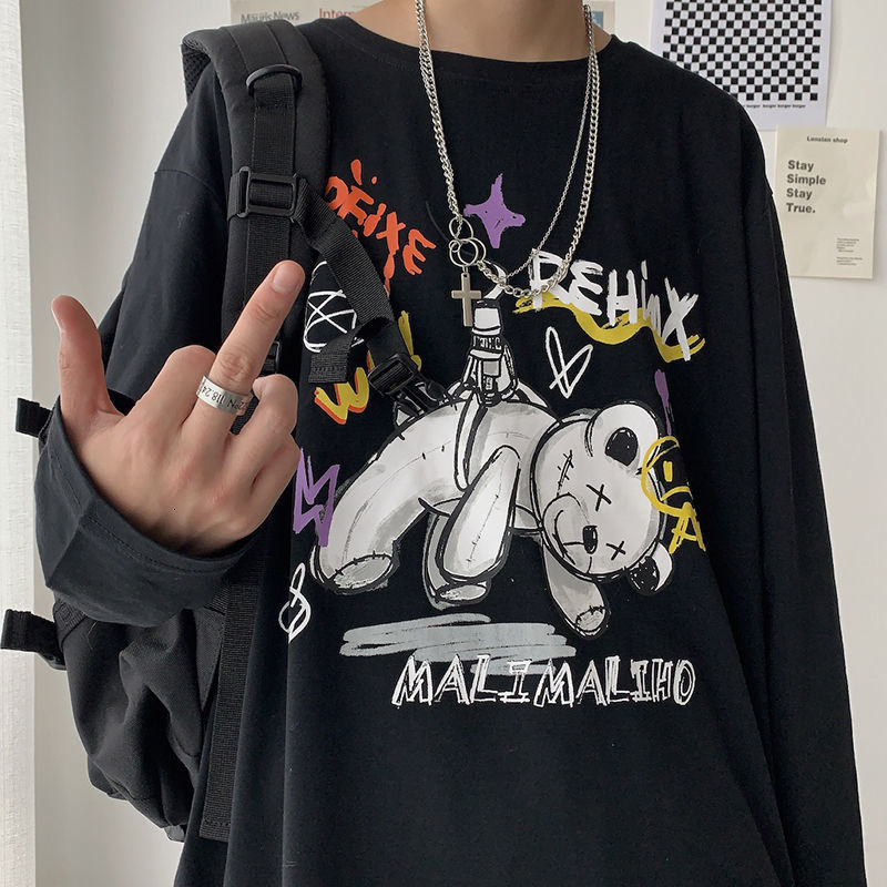 

New 2021 Black Bear Short Sleeve Kharajuku Oversized t Shirts Fashion Tee Streetwear Japan High Street Shirt Men Tops Male 08la
