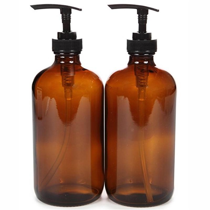 

16 Oz Large 500ml Liquid Soap Dispenser Amber Glass Pump Bottle with Stainless Steel Lotion Pump for homemade lotions detergent