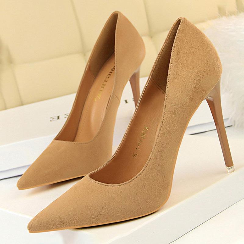 

Dress Shoes BIGTREE Woman Pumps Pointed Toe High Heels Sexy Stiletto Women Office Suede Basic Pump 42 43, Gray