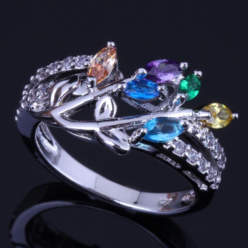 

Cluster Rings Very Good Plant Multigem Multicolor Yellow Cubic Zirconia Silver Plated Ring V0438