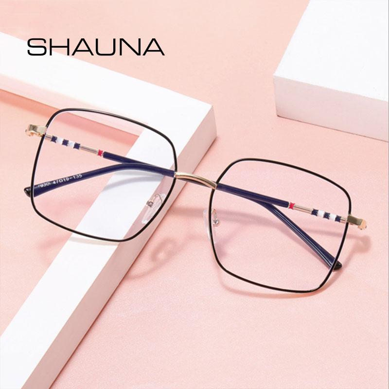 

Sunglasses SHAUNA Anti-Blue Light Fashion Metal Square Glasses Frame Oversized Optical Eyeglasses Frames