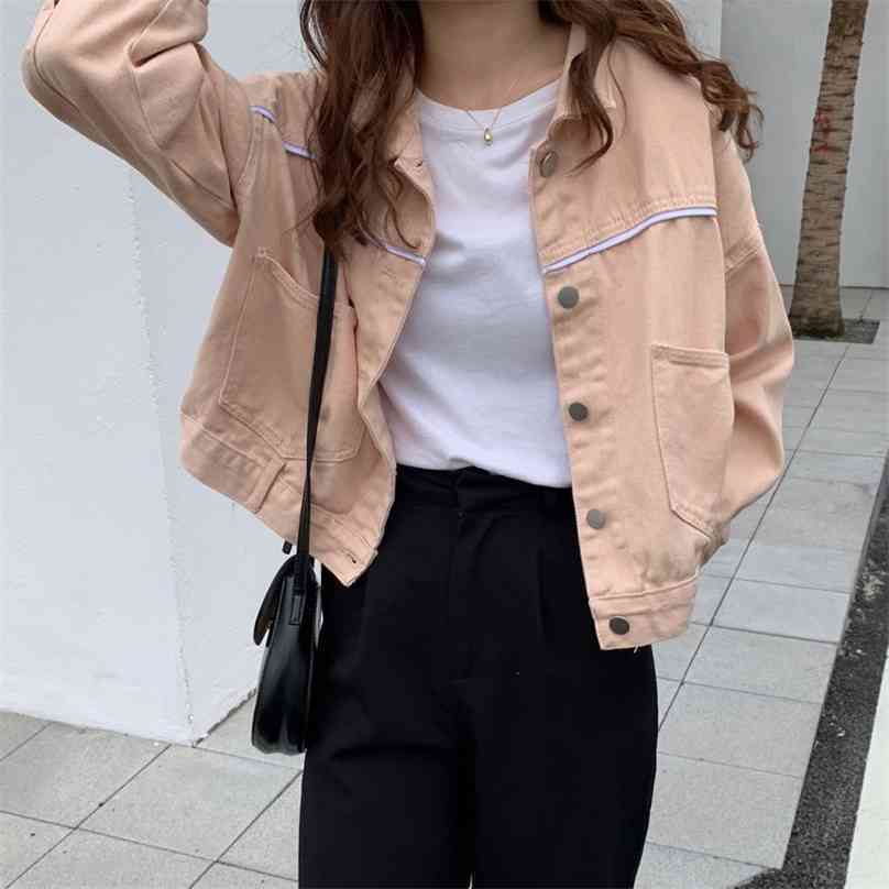 

Pink Office Lady Gentle All Match Students Women Vintage Loose Retro OL Korean Coat Jacket Outwear Chic Tops 210525