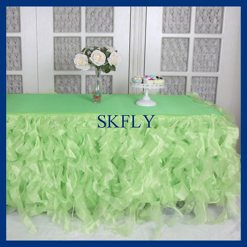 

CL010K wedding 2021 custom made nice color elegant 6ft rectangle green organza curly willow table cloth with top, Baby pink