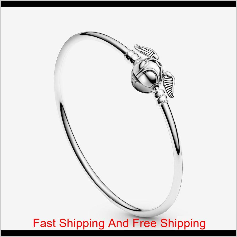

New Arrival 925 Sterling Silver Golden Snitch Clasp Pocket Bangle Harry Charm Bracelets Wings Potter Vintage Retro Tone For Men And 0W Kw8Sh, Black